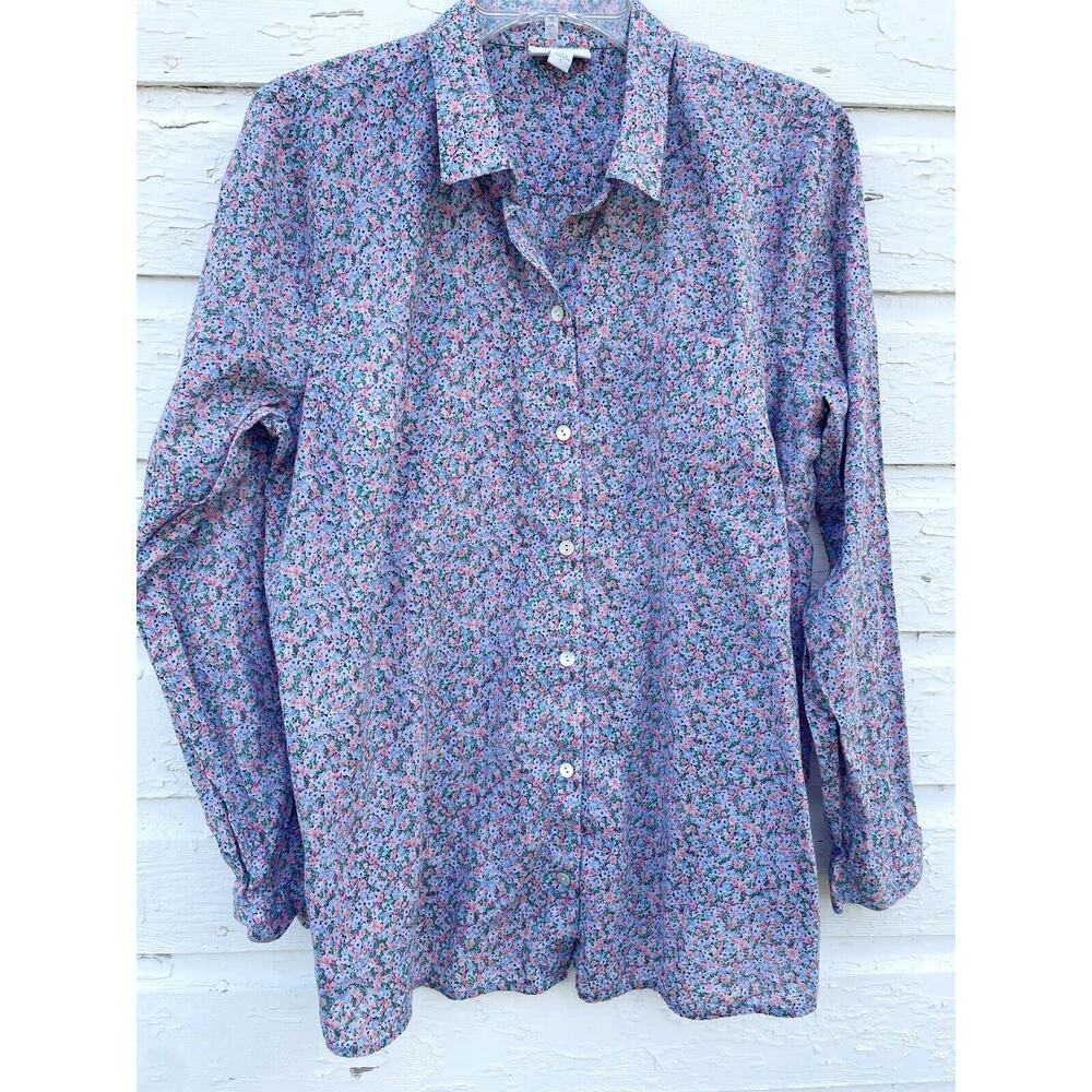 J Jill Shirt L Cottage Core Floral Long Sleeve Button Collar Pocket Lightweight